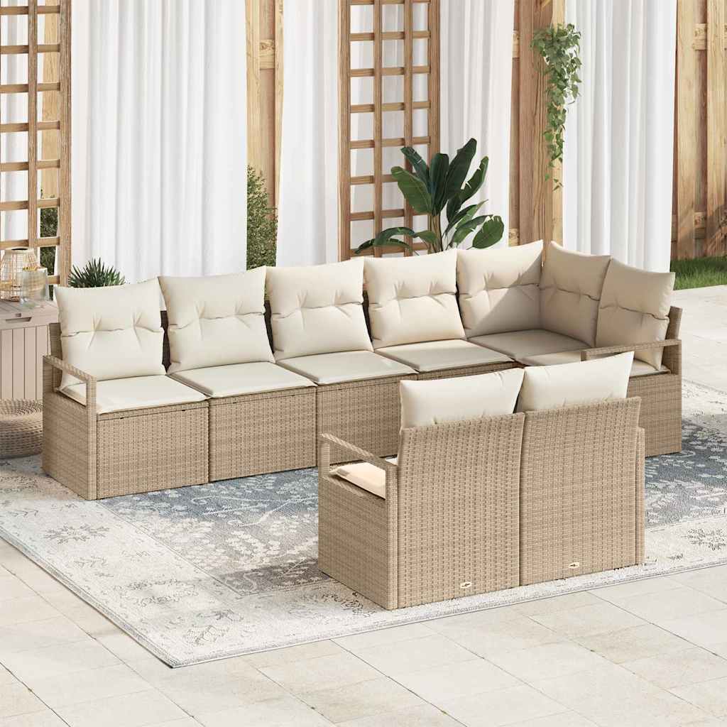 Garten-Sofa-Set mit Kissen mit Speicher 8 pcs Beige und Creme